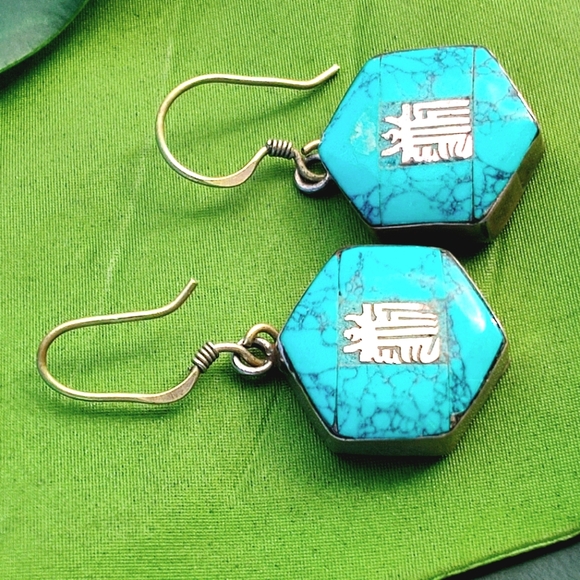 Silver with turquiose earrings 925 - Picture 4 of 10